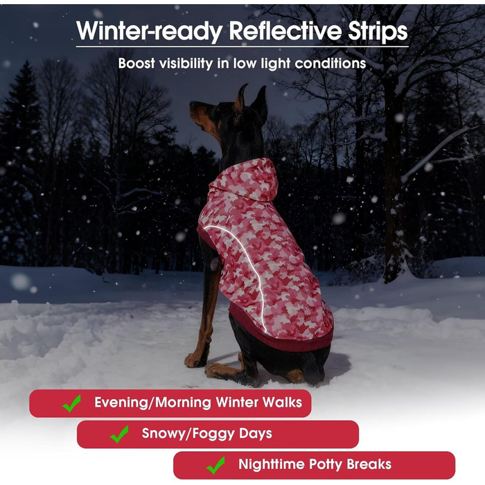 Світшот для собак IECOii, теплий зимовий пуховик з отвором для повідка та світловідбиваючими смугами, худі для собак, теплий пуловер для собак, одяг для собак, флісовий пуловер (M-4XL) 3XL, рожевий