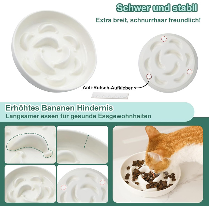 Набір мисок для котів Anti Schling Napf: 2 шт. з кераміки, для повільного годування, білі та блакитні