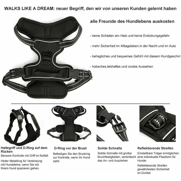 Шлейка для собак Funkeen Anti-Pull, для маленьких, середніх та великих собак. М'яка, дихаюча, регульована, чорна (чорний, S)