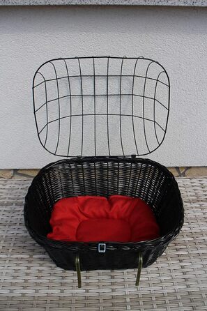 Корзина для велосипеда для собак, ручка - лоза, чорна, з металевою сіткою, з подушкою, різні розміри, XL без подушки