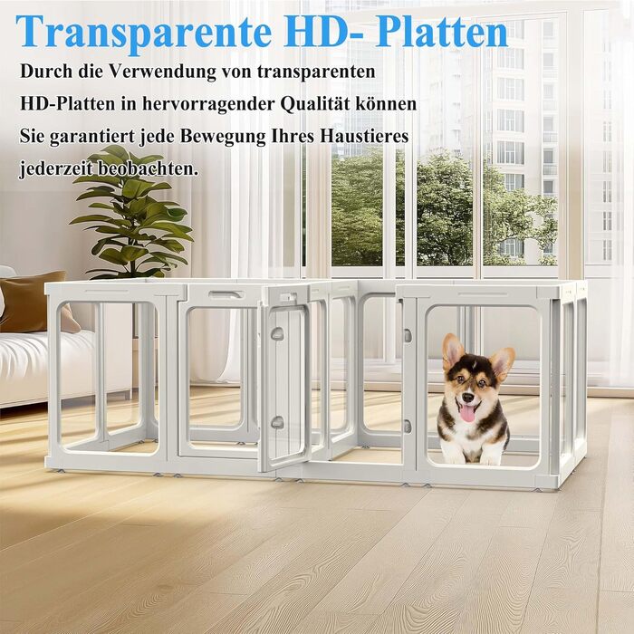 Кія для цуценят SISKEYCOOC 60 см з акрилового пластику, прозорий, з дверцятами, для собак середніх та маленьких порід, легкий у догляді, для дому, 10 шт. Білий, 9+1, висота 60 см