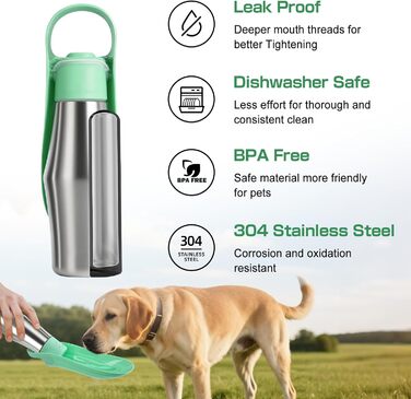 Водяна пляшка для собак на прогулянці - не протікає, з нержавіючої сталі, 750 мл