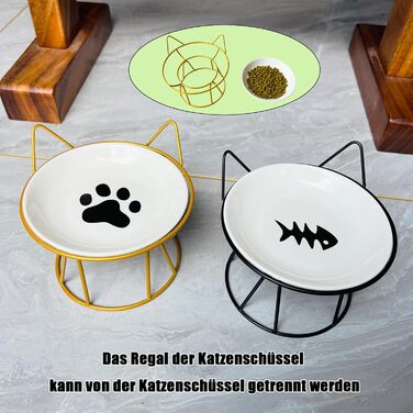 Котлові миски для котів, 2 шт. з підняттям, керамічні, з металевим підставкою, захист шиї, годівниця для котів