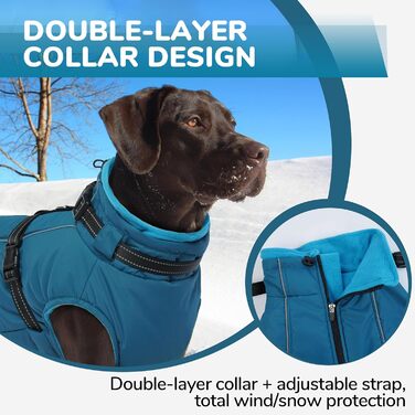 Зимовий теплий одяг для собак середнього розміру PUMYPOREITY: куртка з інтегрованою мискою, флісова, відбиваючі елементи, синій