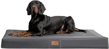 Ортопедичний лежак для собак Tierlando® Oscar VIP з екошкіри та велюру з віскоеластичною піною, антипролежнева підстилка для собак з неслизьким дном, розмір 120x90 см, колір: графіт