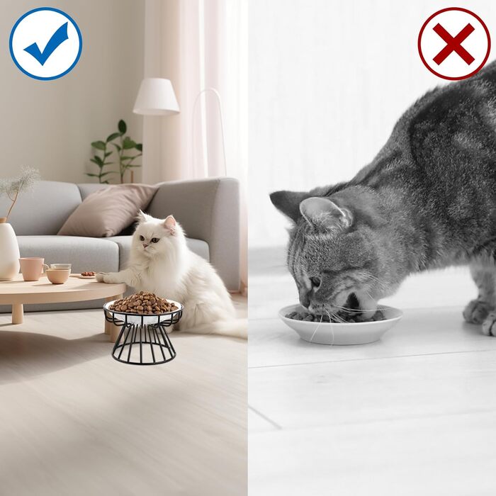 Набір мисок для котів VIDETOL (3 шт.) з підняттям, керамічні миски для корму з металевим підставкою та нековзною підкладкою, підходять для котів та собак