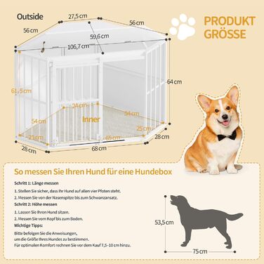 Клітка для собак Hzuaneri Eck-Hundekäfig, біла, 107 x 59,6 x 64 см, з подушкою та розсувними дверима