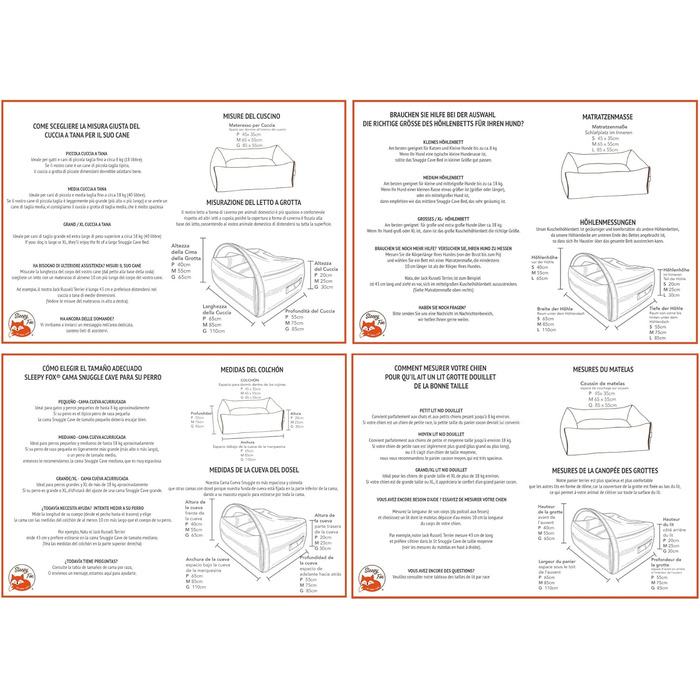 Sleepy Fox® Преміум ліжко-печера для собак та котів - нагороджений, запатентований дизайн (Сірий, стеганий, розмір Medium: 85x75x55 см)