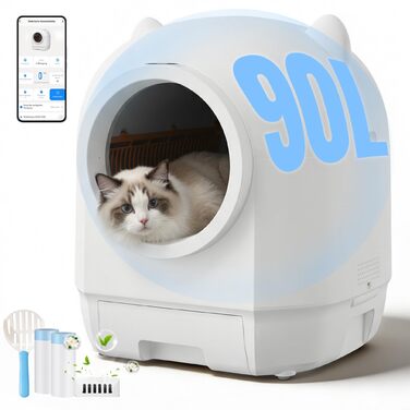 Автоматичний лоток для котів Devoko Katzenklo XXL з самоочищенням, радіокеруванням, великим об'ємом 90л, для кількох котів, антибактеріальний, без запаху