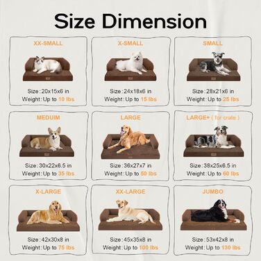 Ортопедичне ліжко для собак середніх порід, водонепроникне, з бортиками, зручне, знімний чохол, 71x53x15 см, колір кава