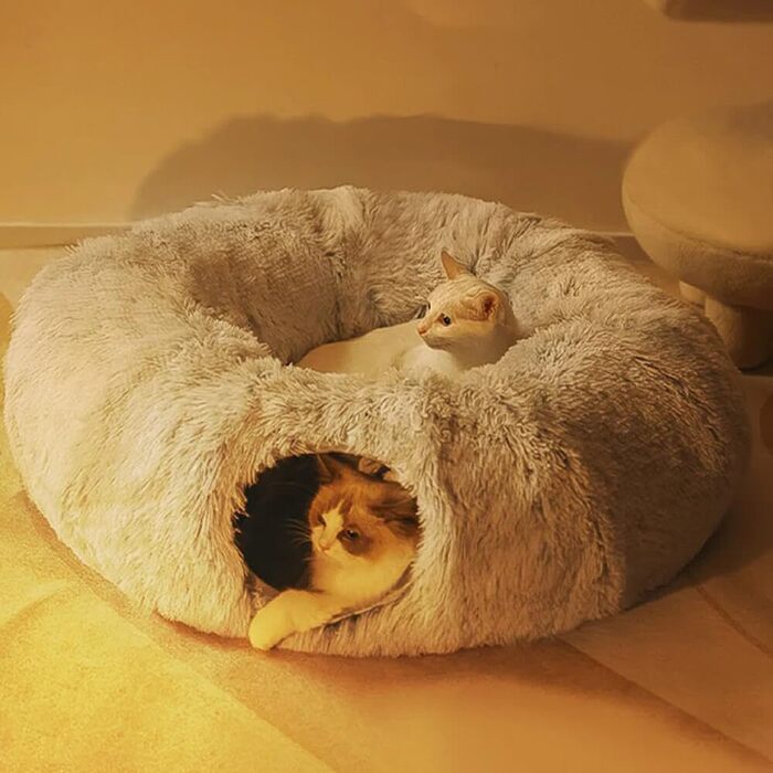 Котячий тунель-лежанка для дому, круглий тунель, багатофункціональне ліжко з оглядовим вікном, котяча хатка, тунель для декількох котів (сірий)
