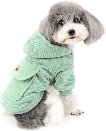 Зуена теплий зимовий одяг для маленьких собак, м'який корд, бавовна, утеплений капюшон, тепла куртка для цуценят, теплий одяг для чихуахуа, зелений XL