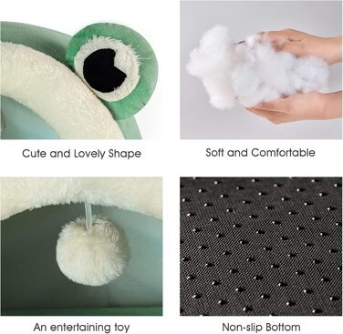 Кішечка-печера Jiupety для котів, ліжко-печера для котів, велика (45x43x37 см), будиночок для котів з неслизьким дном, кошик для котів з знімним, машинним пранням, зелений, великий, зелений жаб