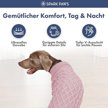 Теплий зимовий пуловер для собак Spark Paws – ультрам'який, еластичний, для французьких бульдогів, пітбулів, (M, Pink Cableknit, 4XL: 34-45kg)