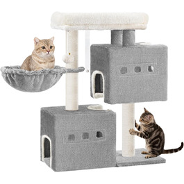 Дерево для кігтів Hzuaneri Kratzbaum 75 см, кігтеточка для котів з лежаком, будиночком, сизалевими стовпчиками та іграшками, сірий колір, MS07618LG