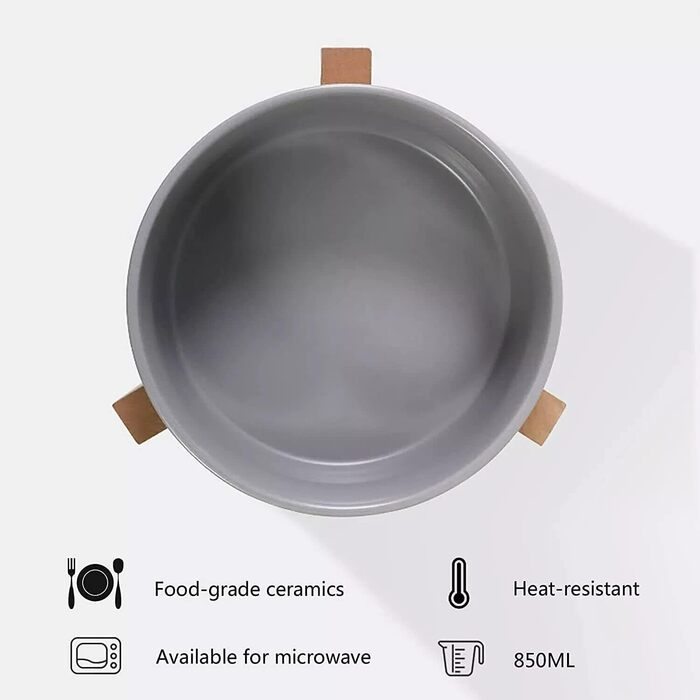 Керамічна миска для собак та котів з бамбуковою підставкою 2 шт. 600 мл (Чорний)