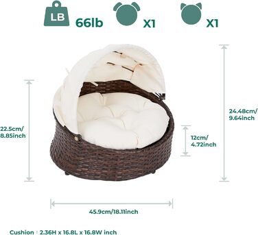 Крісло-ліжко для котів та собак Teamson Pets Clotho з відкидним балдахіном та знімним подушкою, коричнево-кремове, ST-N10004-UK