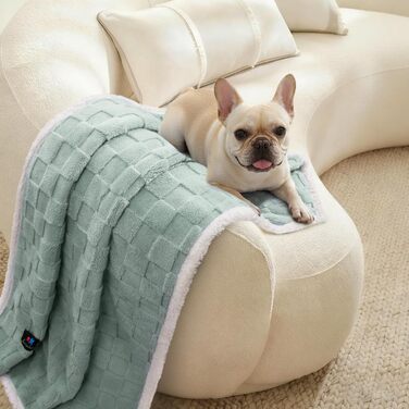 Водонепроникний килимок для собак Luciphia, великий розмір, Sherpa Fleece, двосторонній, захист ліжка та меблів, бежевий (м'ятно-зелений), X-Large (85x57 дюймів)