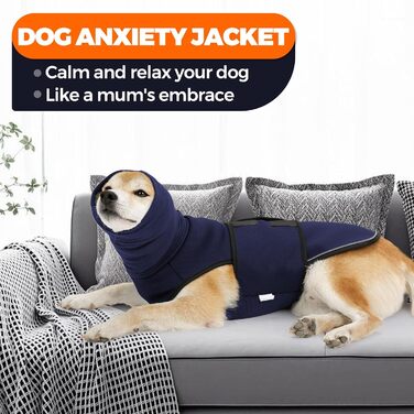 Заспокійливий жилет для собак Heywean з капюшоном та захистом вух, антистресовий, для собак з тривожністю, XL, темно-синій
