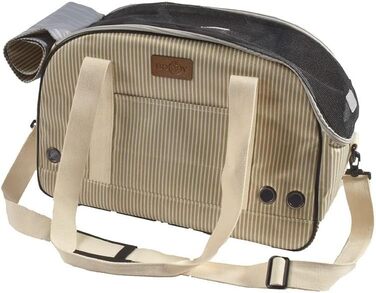 Сумка для тварин Bobby Tennis – переноска для котів та собак, 45 x 18 x 30 см, з плечовим ременем та рюкзаком, Бежево-чорна