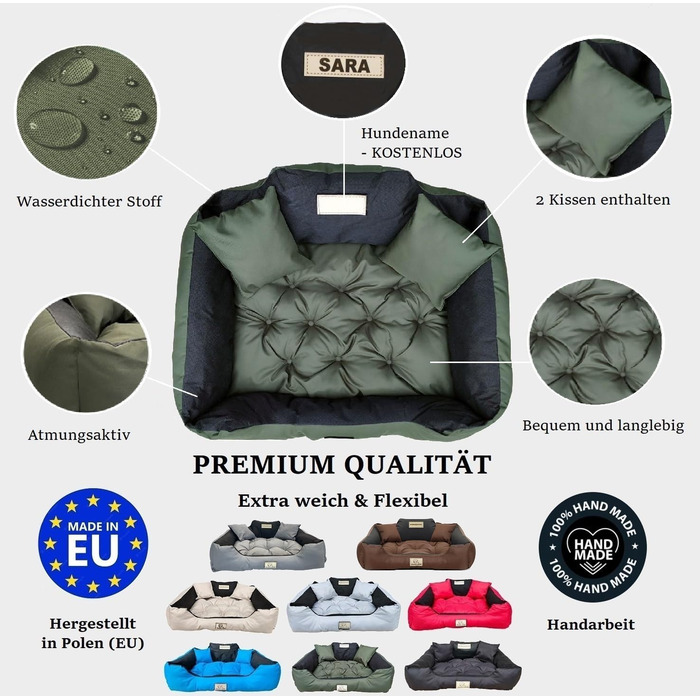 Крісло-лежанка для собак великих порід King Dog, 100 x 75 см, зелене, з можливістю персоналізації, водонепроникний матеріал, силіконова наповнювач