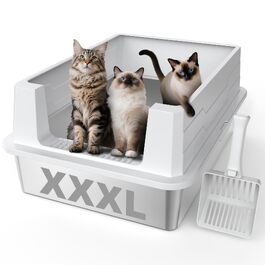 Лоток для котів з нержавіючої сталі MIXJOY XXXL (71x51x30 см), відкритий туалет з високими бортами для великих порід та кількох котів, сріблястий