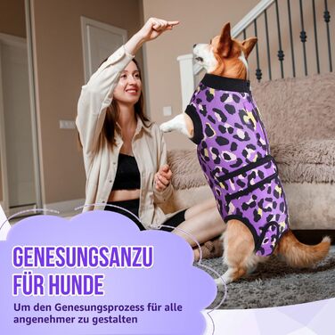 Комбінезон для собак після операції, м'який, дихаючий, захист від лизання, комбінезон з блискавкою, альтернатива електронного нашийника, для собак після кастрації (леопардовий принт, фіолетовий, розмір S)