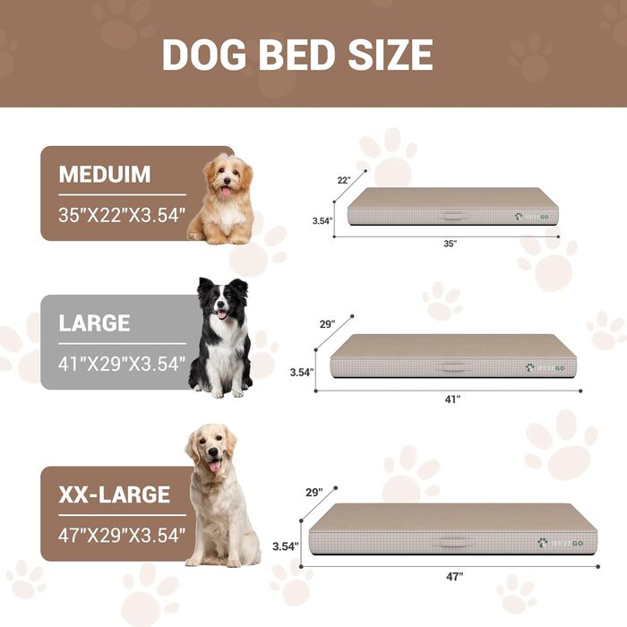 Велике ортопедичне ліжко для собак з гелевою піною та фетровою тканиною, знімний чохол та водонепроникний вкладиш (89 x 56 x 9 см, Бежевий)