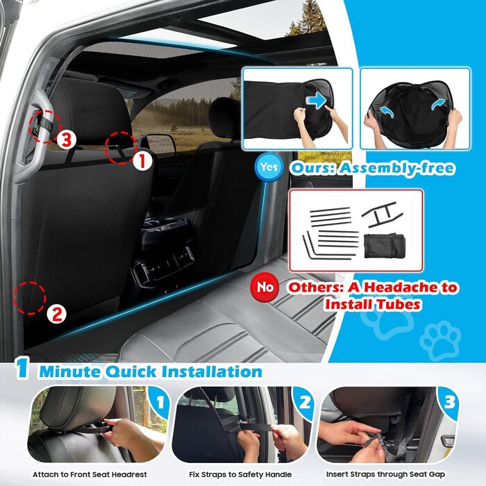 Автомобільна перегородка для собак, 156 см, бар'єр між переднім та заднім сидінням, для SUV, великих авто та пікапів