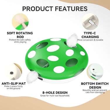 Інтерактивна іграшка для котів Namsan з інфрачервоним сенсором, USB-C зарядка, тиха, електрична - зелена