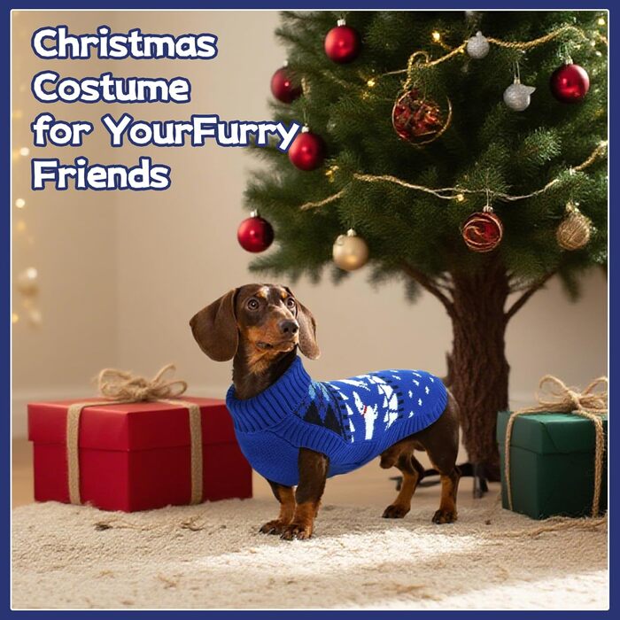 Пуловер для собак Дачхунд, теплий зимовий пуловер з візерунком, м'який трикотажний пуловер з коміром-стійкою, синій, розмір L