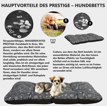 Кінг Дог: Водонепроникне ліжко для собак XL 120x80 см. Зручне, миється, з оксфордської тканини. Підходить для дому та вулиці. Графітовий колір.