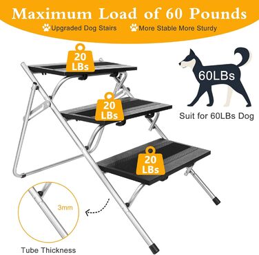 Сходинка для собак JOEJOY Cabrio 2-в-1: драбина та пандус, 3 сходинки, для малих собак та котів, для ліжка, авто, дивану