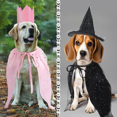 Костюм відьми на Хелловін для котів та собак, комплект з 4 частин: шапка, накидка, корона та аксесуари