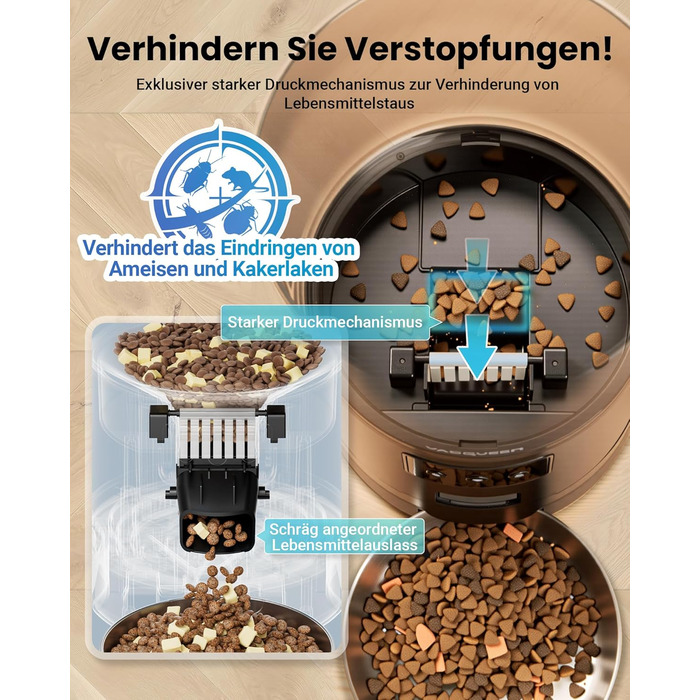 Автоматичний годівниця для котів з Wi-Fi та таймером, 6 л / 25 чашок, 3 миски, 3 пакети силікагелю, система проти застрягання, 2.4G Wi-Fi, запис голосу 10 секунд, чорний