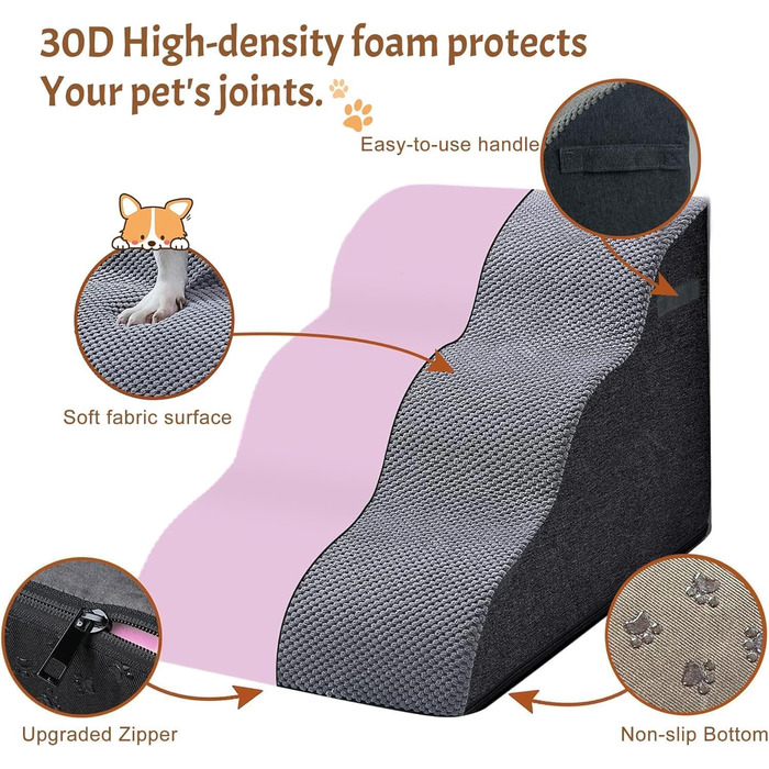 Сходинки для собак Trhillsbrad Breiter 3 ступені, 30 см, для маленьких собак, з антиковзким покриттям