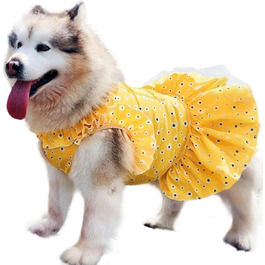 Сукня для собак великих порід UOSIA з квітковим принтом, жовта в горошок, 6XL, для вечірки, дня народження, весілля, легка та дихаюча