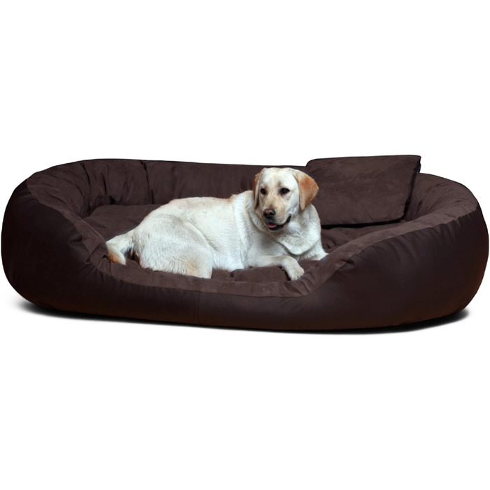 Tierlando® Philip VIP: собаче ліжко з велюрової екошкіри, 110x80 см, з м'якою матрацом, коричневе | PH4-AL