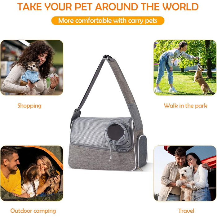 Траверс для собак ALLSOPETS: регульована переноска для маленьких собак та котів з жорстким дном та вентиляцією, сіра