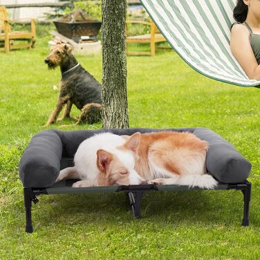 Bingopaw лежак для собак Outdoor, підняте ліжко для малих порід, з дихаючою сіткою і м'яким плюшевим матрацом, розмір L (90x70 см)