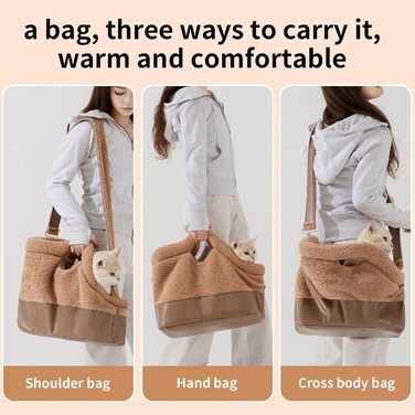 Транспортна сумка для котів та собак Yiohejy - тепла, водонепроникна, з ременем безпеки, для малих та середніх порід, коричнева