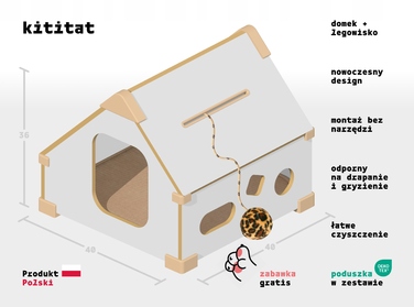 Kititat – будинок і лежак для кота 2в1, котяча будка