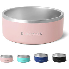 Подвійний ізольований нековзний миска для корму DLOCCOLD з нержавіючої сталі 1,2 л з гумовим дном для середніх і великих собак та котів