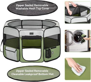 PETSFIT Розкладний вольєр для цуценят та дрібних тварин, вольєр для собак та котів, з водонепроникним дном, Pop-up система, захист від гризучих, 92 x 84 x 53 см (Сірий/Зелений)