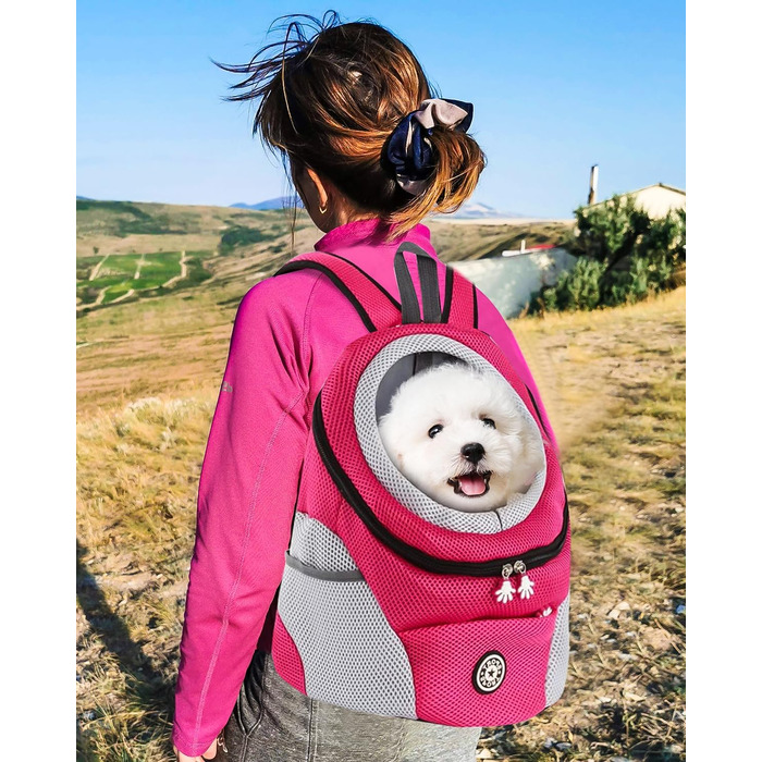 PETCUTE Рюкзак-переноска для собак і котів, регульований, для маленьких тварин, з підкладкою, водонепроникний, дихаючий, з передньою кишенею та страхувальним гачком, для походів, колір Рожево-червоний