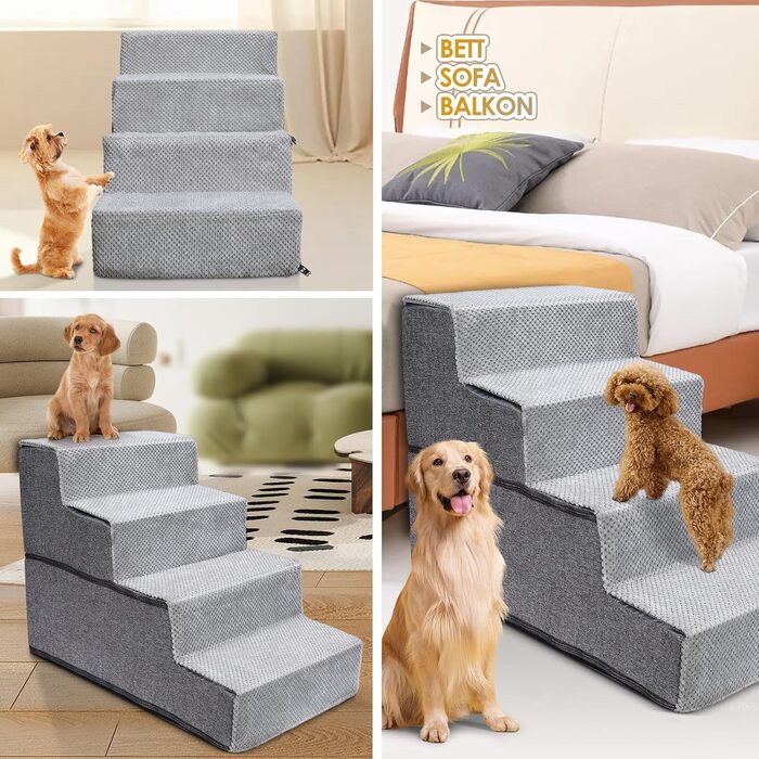 Сходинки для собак 3 ступені, антиковзаюча драбина для маленьких собак, миюча сходинка для собак 40 см заввишки, портативна рампочка для собак/кішок з миючим покриттям для дивану/ліжка