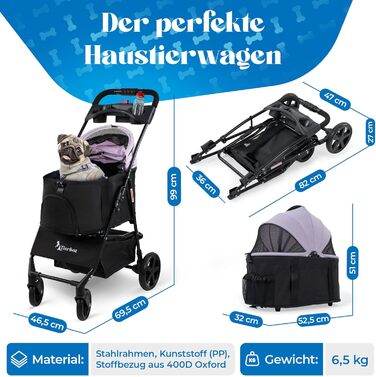 Tierbox Будь-куди: візок для собак до 10 кг, складний, для маленьких собак та котів, рожевий