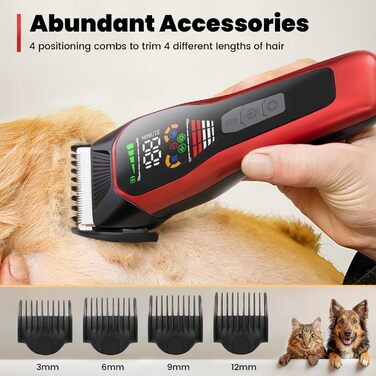 Електрична машинка для стрижки собак з густою шерстю, 2 швидкості, LED, акумуляторна, для собак та котів, з блокуванням, Стандартний набір