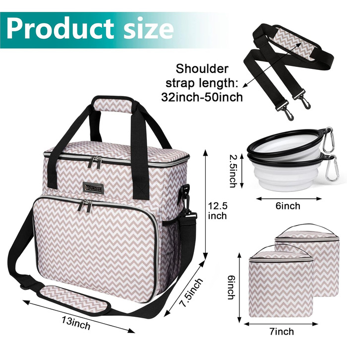 Сумка для подорожей з тваринами Baglher, переноска для собак та котів, з двома контейнерами для корму та двома силіконовими мисками; незамінний набір для подорожей з домашніми тваринами (Medium, Blw)