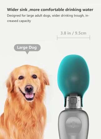 Водяна пляшка для собак Kalimdor: витокозахисна, портативна, 765 мл, блакитна. З мискою для корму, ідеально для прогулянок, подорожей.